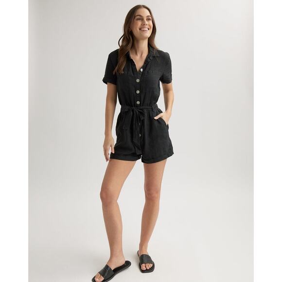 Bella Dahl 100% Linen Black Romper Small‎ - Picture 1 of 9